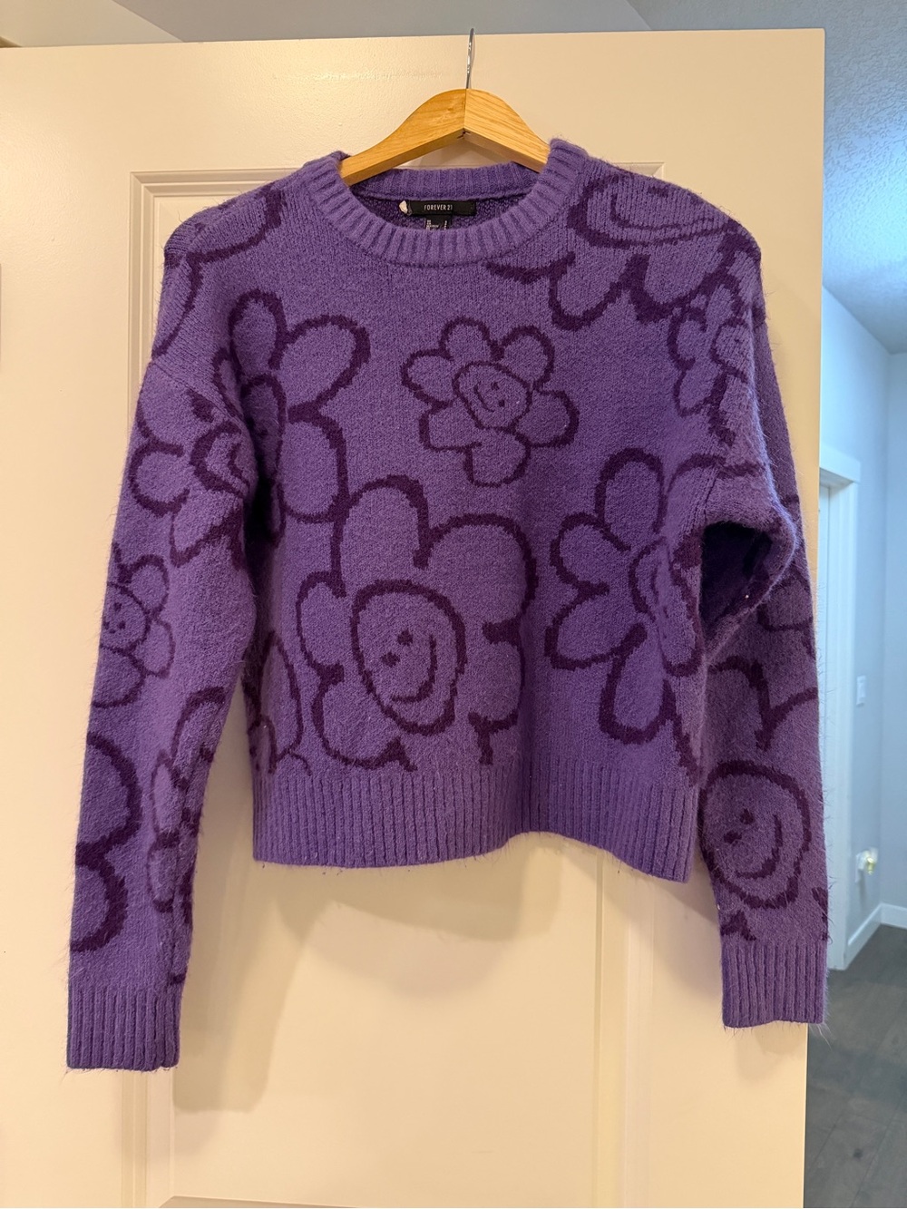 Forever 21 Purple Floral Smile Crew Sweater